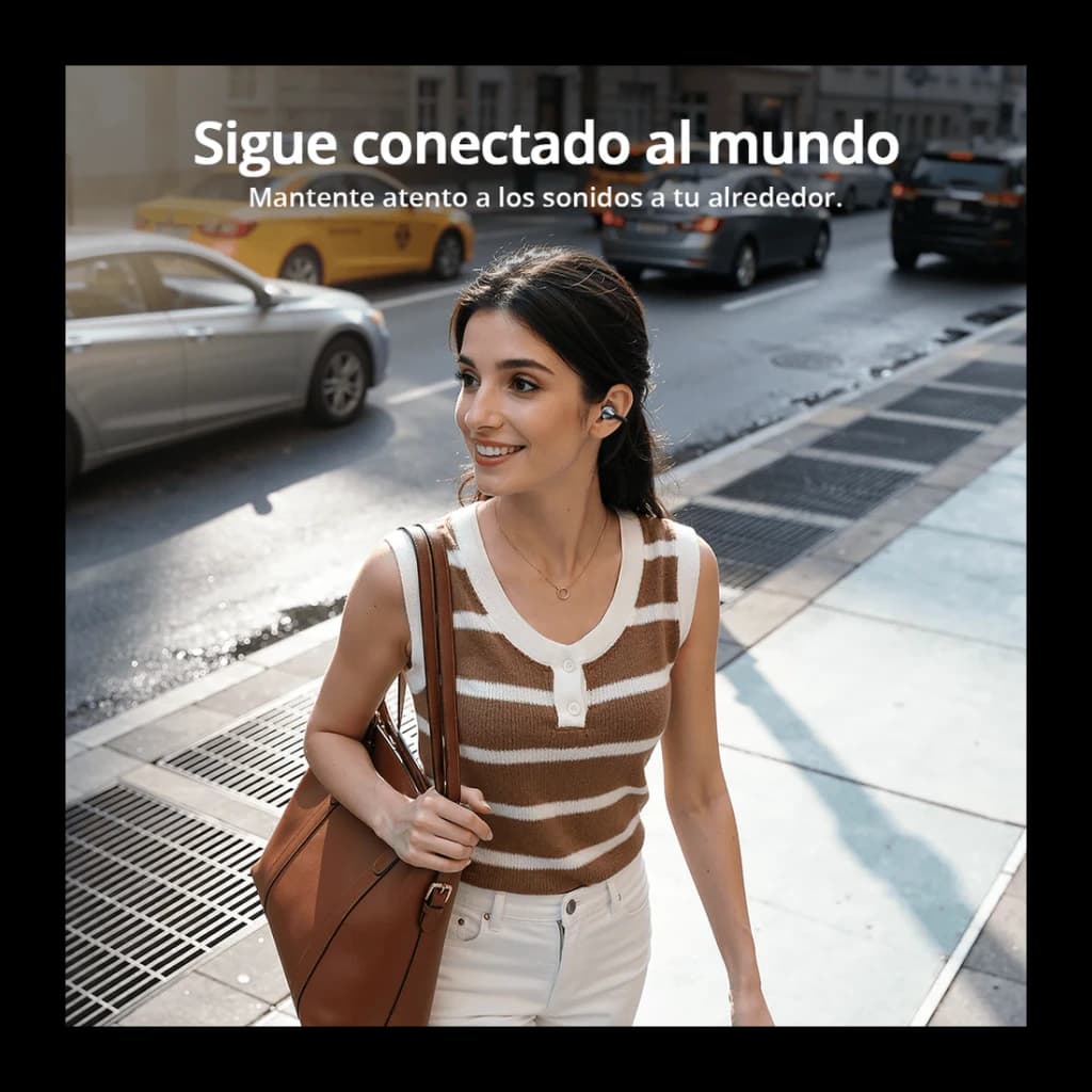 Auriculares Tronsmart OpenFly Clip 2 Bluetooth 6.0 32h (8h+estuche) Hi-Res LDAC Negro, uso lifestyle: mujer paseando