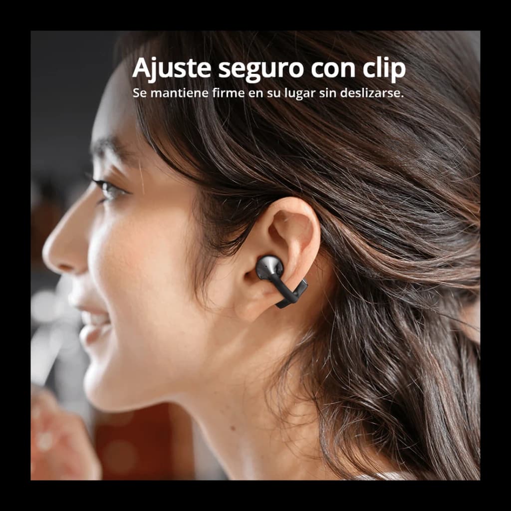 Auriculares Tronsmart OpenFly Clip 2 Bluetooth 6.0 32h (8h+estuche) Hi-Res LDAC Negro, vista lateral: clip negro sujeto