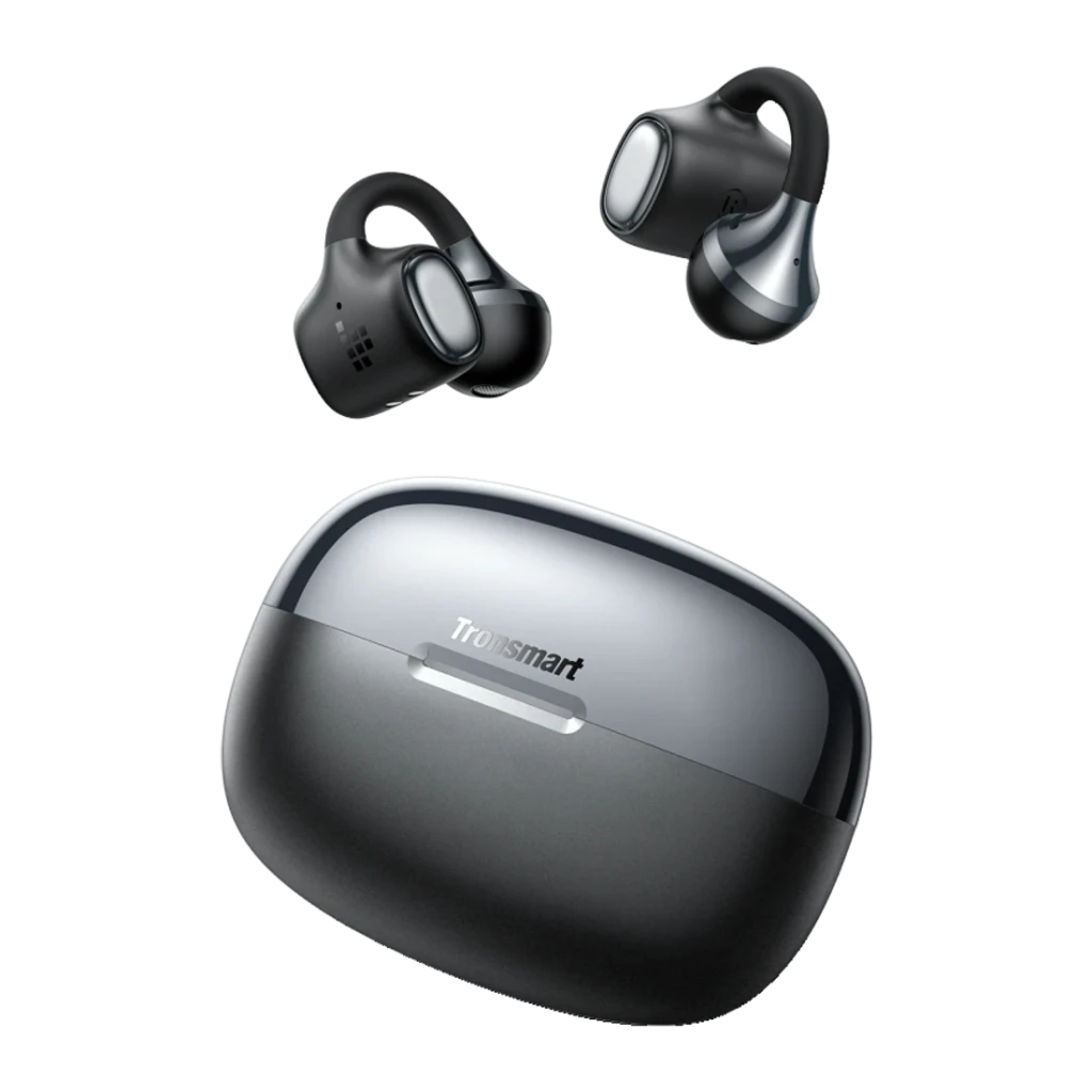 Auriculares Tronsmart OpenFly Clip 2 Bluetooth 6.0 32h (8h+estuche) Hi-Res LDAC Negro, vista conjunto: dos auriculares