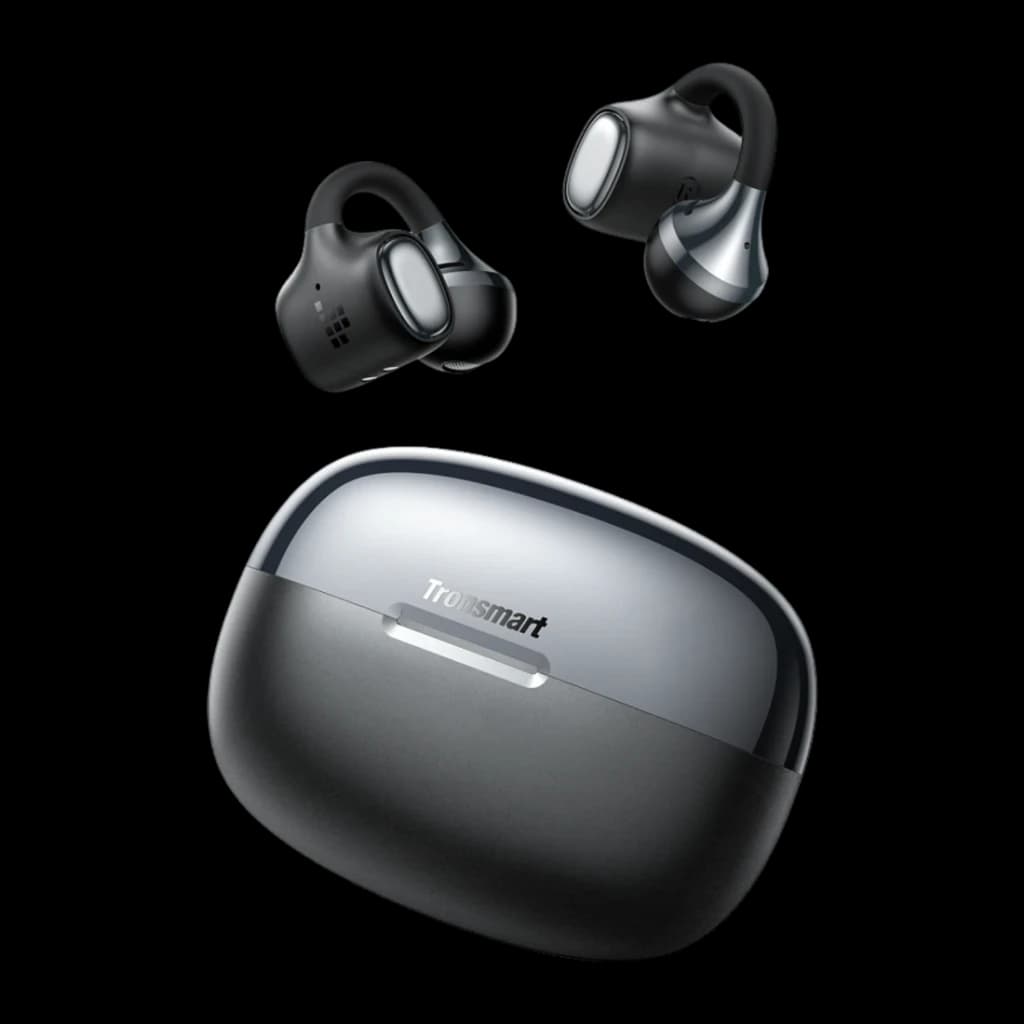 Auriculares Tronsmart OpenFly Clip 2 Bluetooth 6.0 32h (8h+estuche) Hi-Res LDAC Negro, vista conjunto: dos auriculares