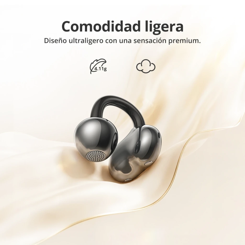 Auriculares Tronsmart OpenFly Clip S1010 open-ear clip-on negros con estuche de carga gris metálico, diseño de gancho ergonómico y luz LED indicadora - Ítem2
