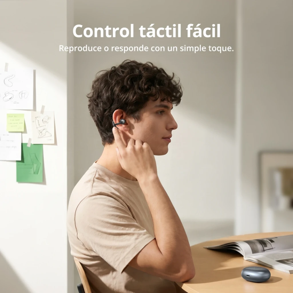 Auriculares Tronsmart OpenFly Clip S1010 open-ear clip-on negros con estuche de carga gris metálico, diseño de gancho ergonómico y luz LED indicadora - Ítem9