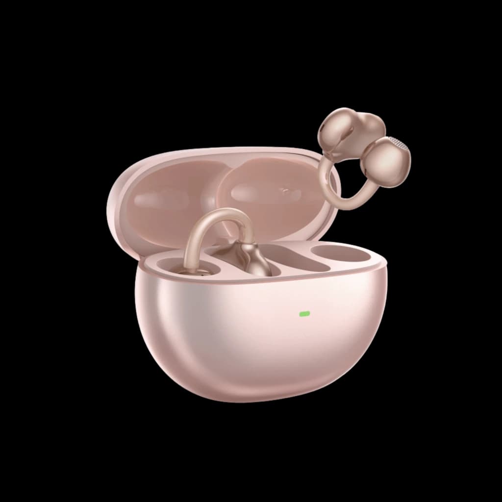 Auriculares Tronsmart OpenFly Clip S1010 Open-Ear Clip-On Oro Rosa con estuche de carga; diseño de clip abierto, acabado metálico suave y LED indicador