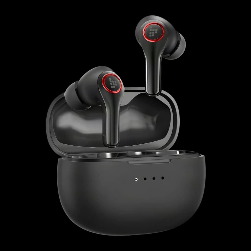 Auriculares Tronsmart Sounfii NC 2 Cancelación de Ruido TWS In-Ear 40h Negro, vista frontal: earbuds sobre estuche abierto