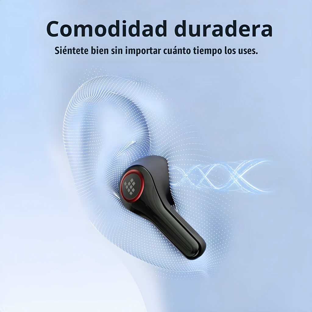 Auriculares Tronsmart Sounfii NC 2 Cancelación de Ruido TWS In-Ear 40h Negro, detalle: auricular negro con aro rojo y ondas