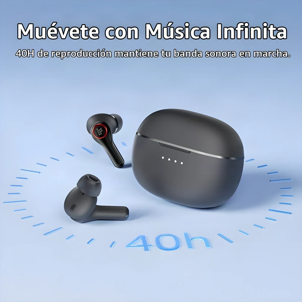 Auriculares Tronsmart Sounfii NC 2 Cancelación de Ruido TWS In-Ear 40h Negro, lifestyle: dos earbuds y estuche negro