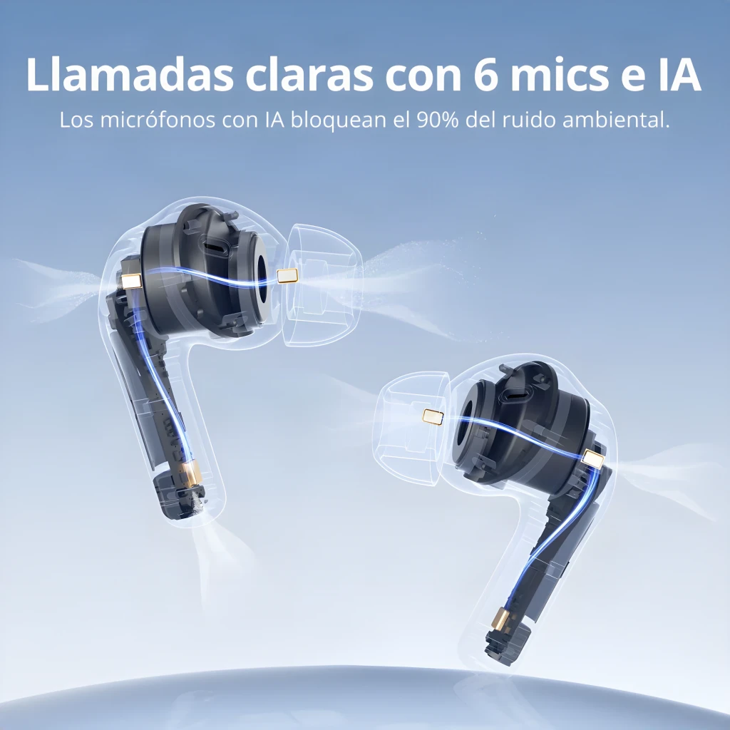 Auriculares Tronsmart Sounfii NC 2 Cancelación de Ruido TWS In-Ear 40h Negro, vista explosionada: interior transparente