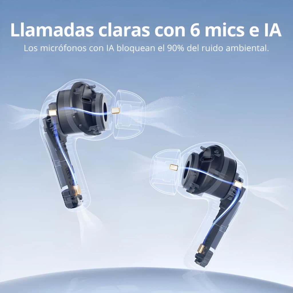 Auriculares Tronsmart Sounfii NC 2 Cancelación de Ruido TWS In-Ear 40h Negro, vista explosionada: interior transparente