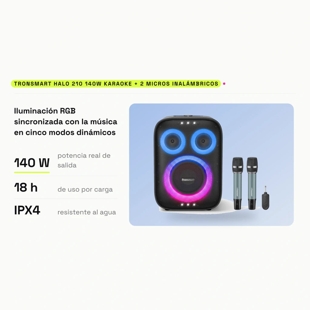 TRONSMART Halo 210 140W Karaoke + 2 Micros Inalámbricos - caractéristiques