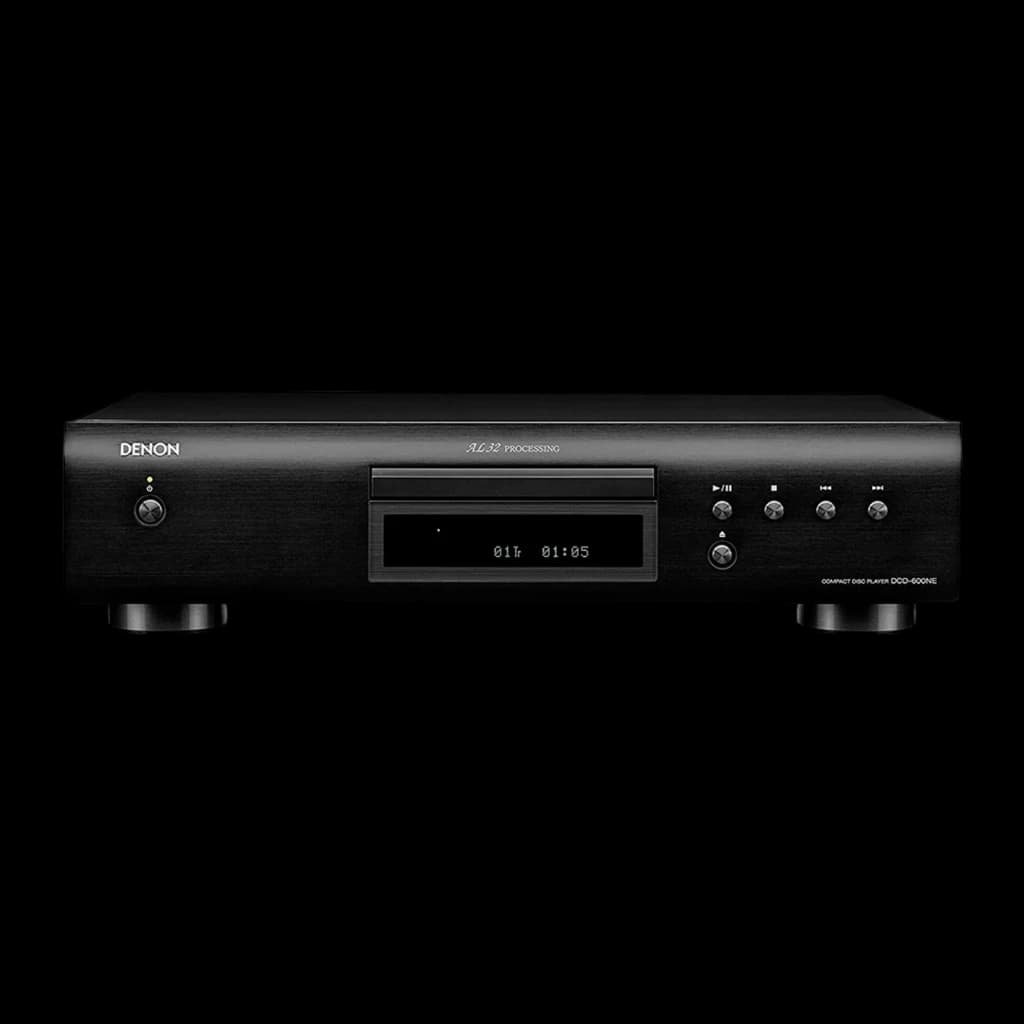 Denon Lecteur CD DCD-600NE noir, vue avant: façade avec fente disque, afficheur numérique et boutons de commande