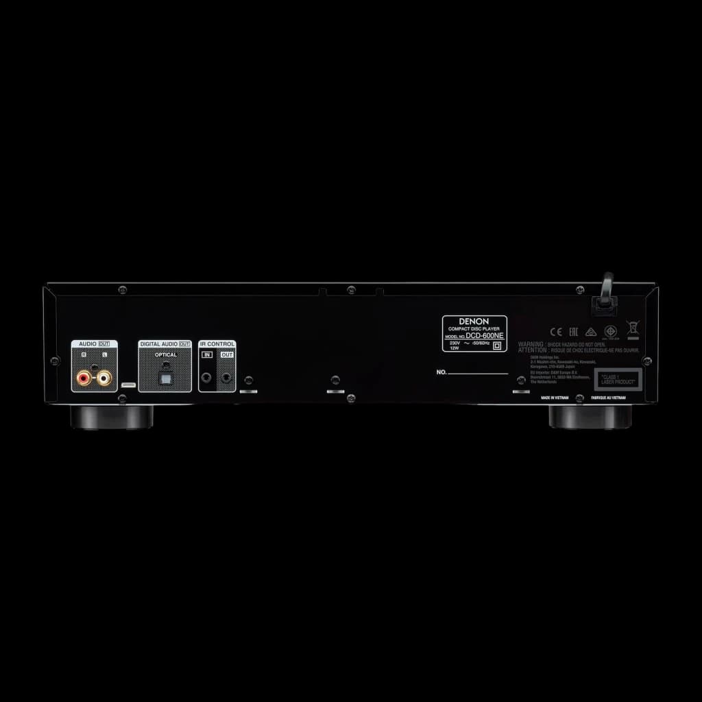 Denon Lecteur CD DCD-600NE noir, vue arrière: connecteurs RCA, sortie optique numérique et ports IR control visibles