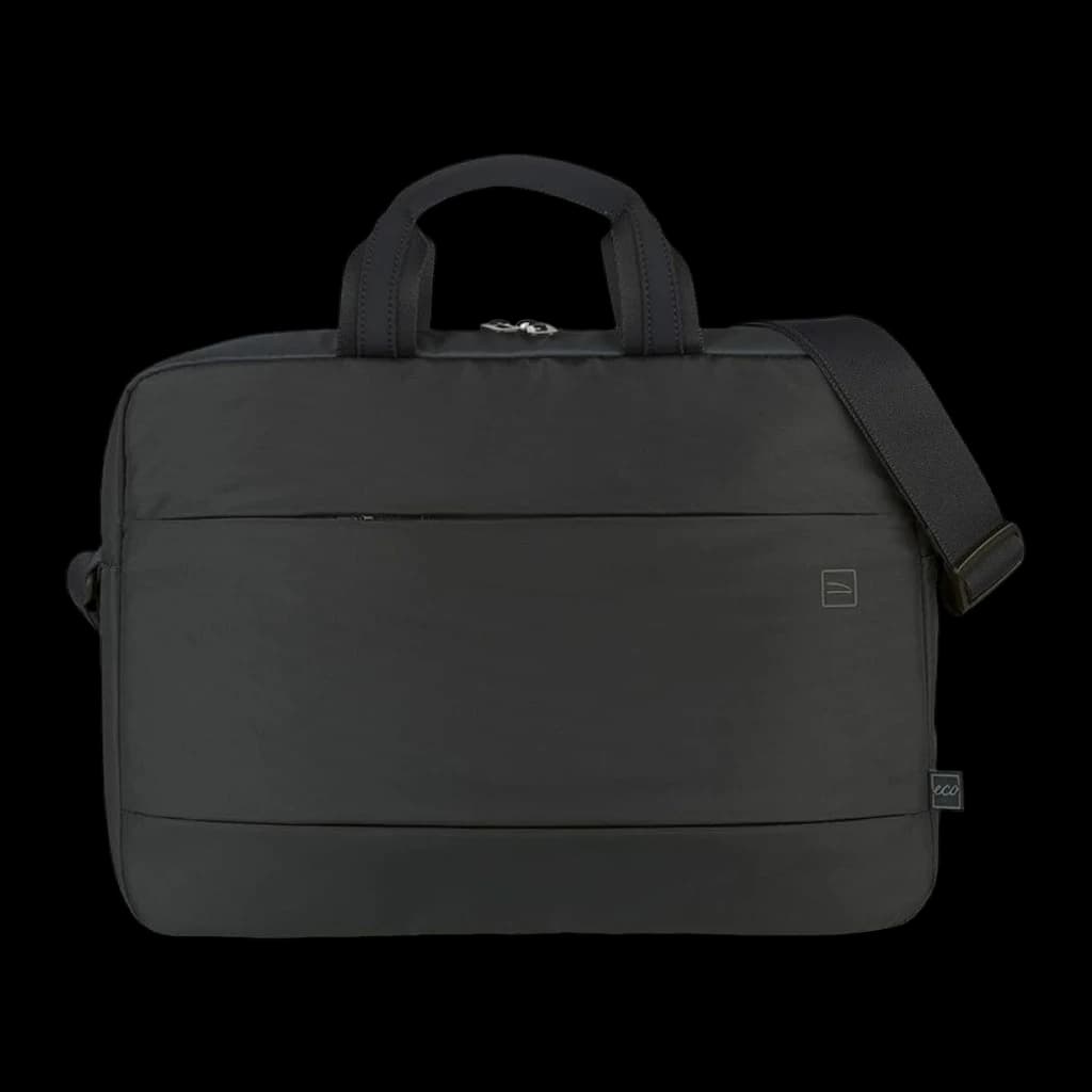 Tucano Global Notebooktasche 15.6-16 noir, vue avant: double poignée, bandoulière latérale et logo eco sur tissu lisse