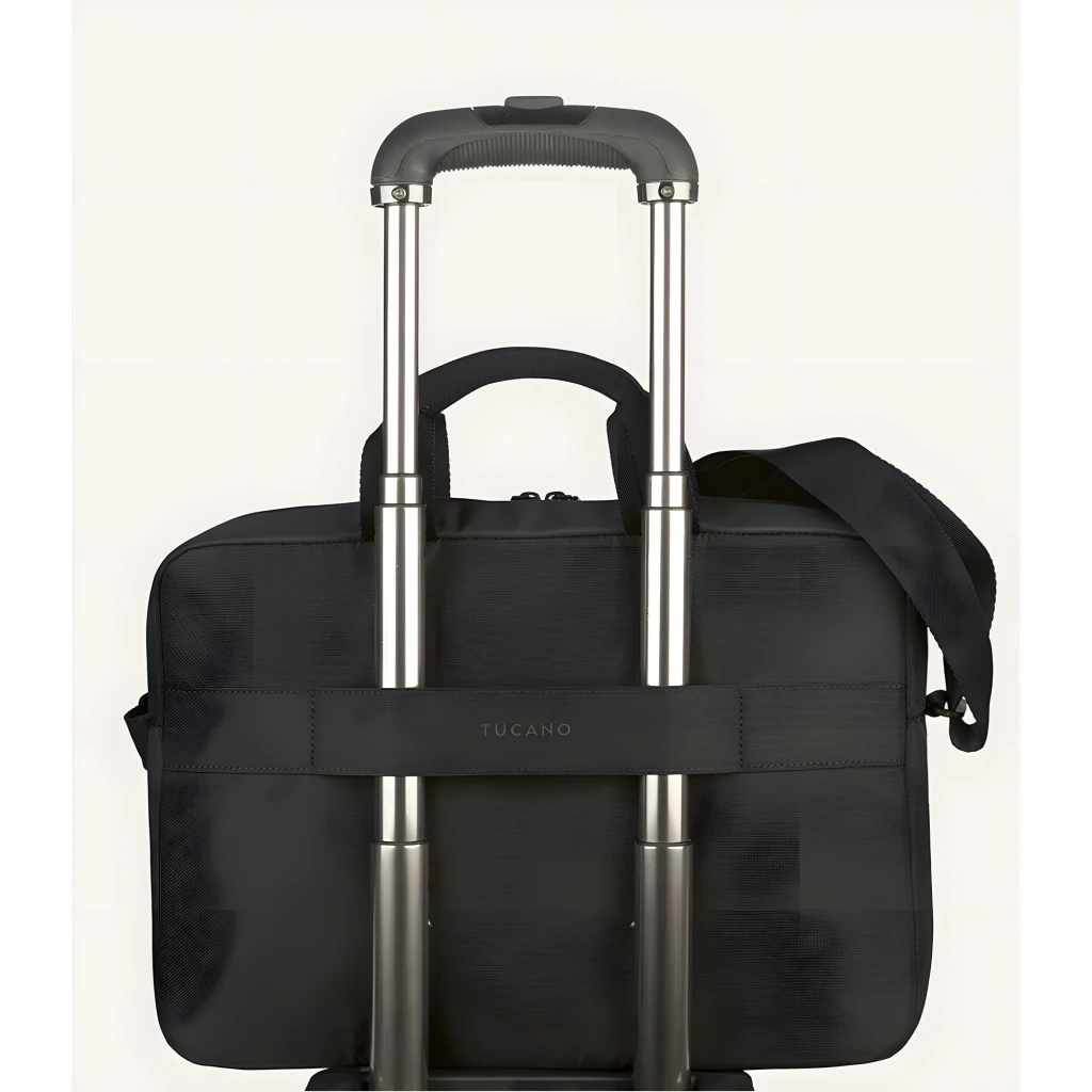 Tucano Global Notebooktasche 15.6-16 negro, vista frontal: asa doble, bandolera lateral y logo eco en tejido liso - Ítem2