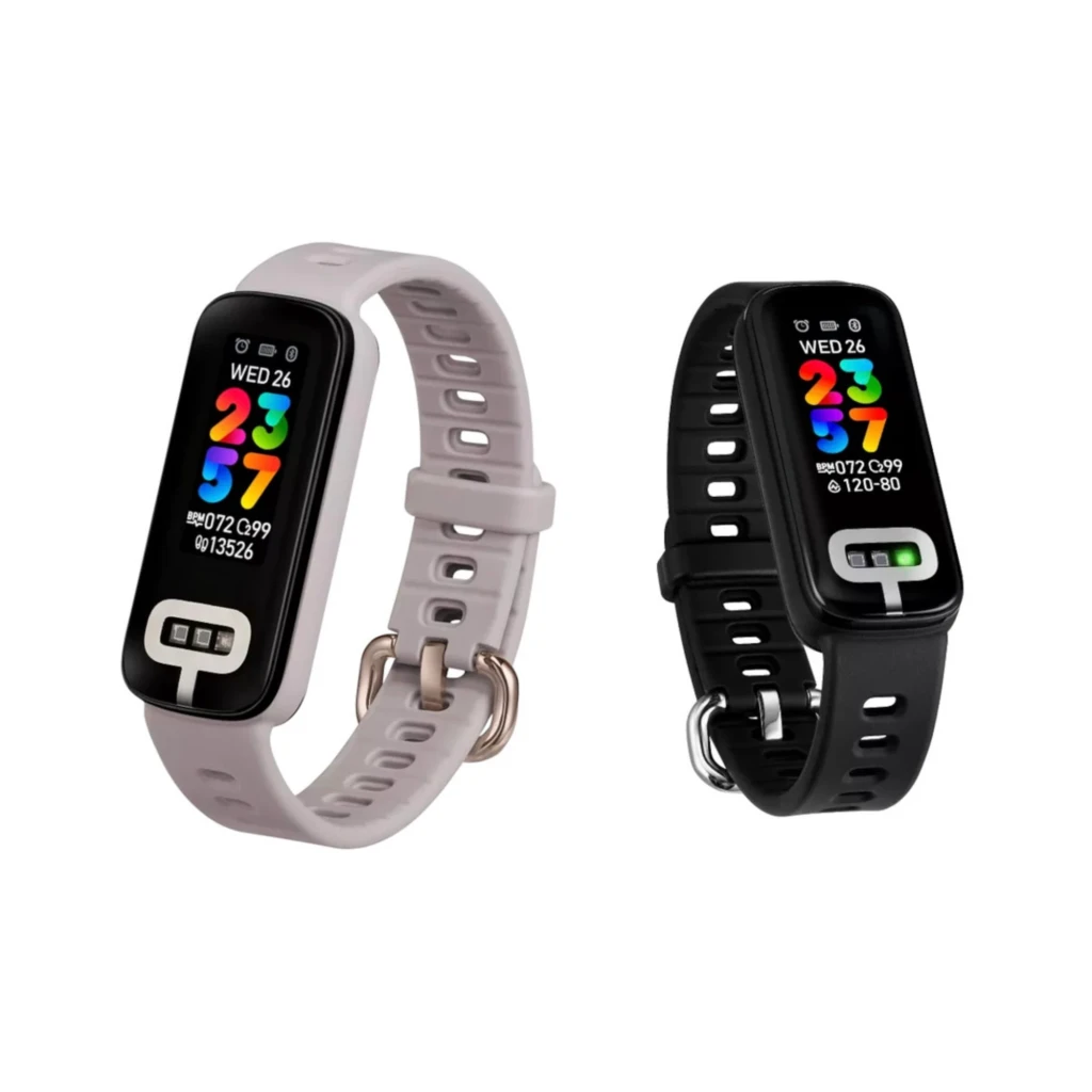 ASUS VivoWatch 6 Aero Negro, vista en ángulo frontal: pantalla a color con hora, BPM y sensores visibles en correa negra - Ítem7