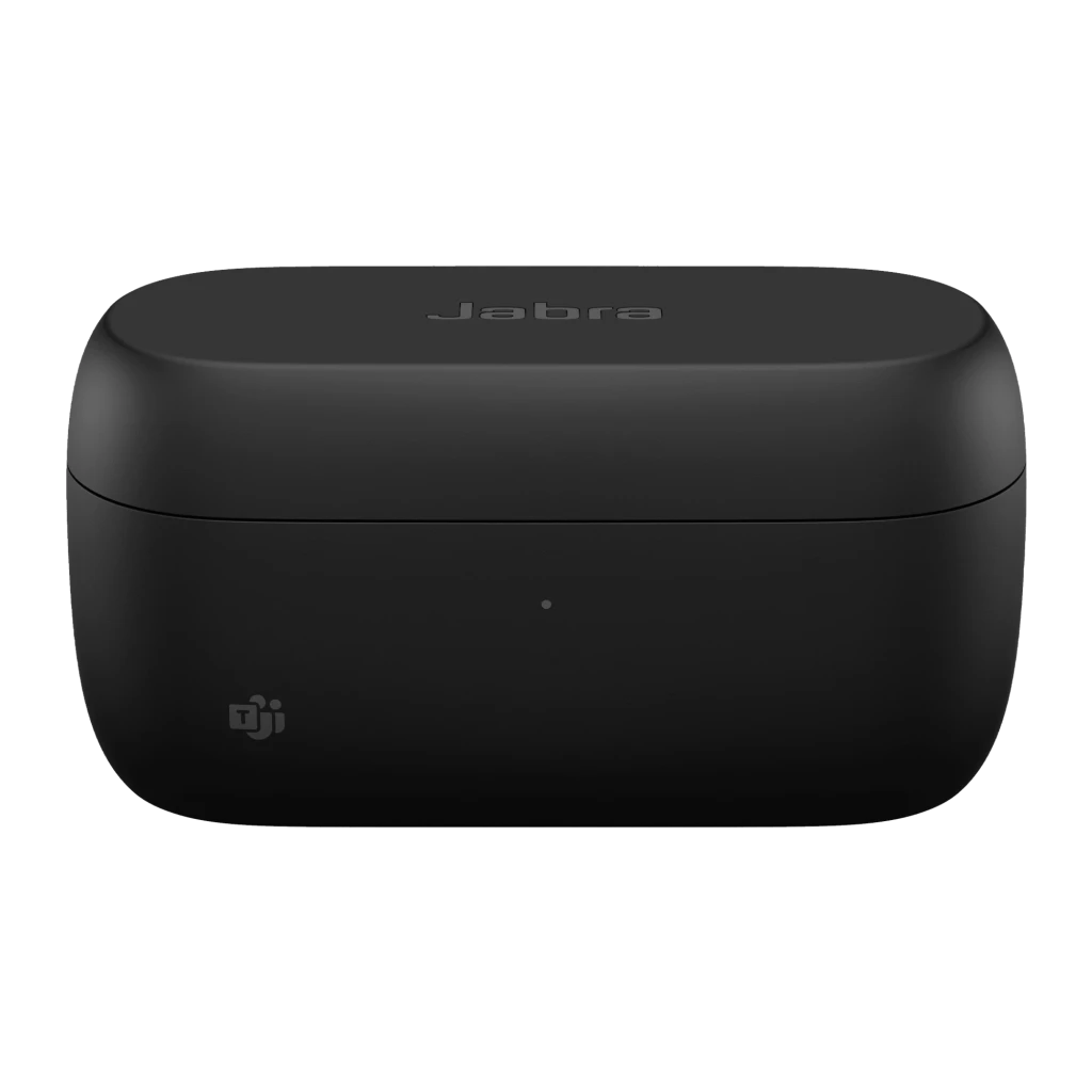 Jabra Evolve2 Buds USB-A Noir, vue en perspective: écouteurs dans l'étui de charge ouvert, logo Jabra visible sur chaque - Ítem2