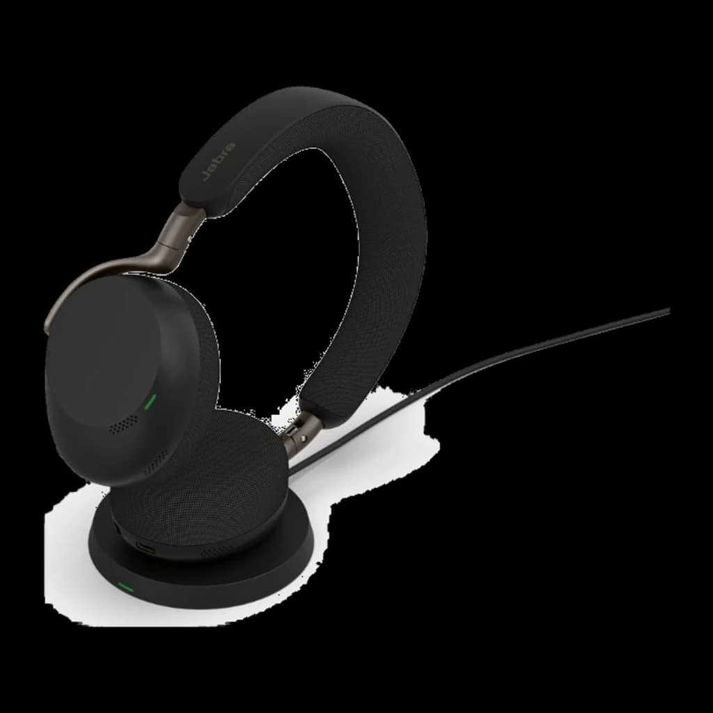 Jabra Evolve3 75 noir, kit complet: casque avec câble USB et socle de charge blanc