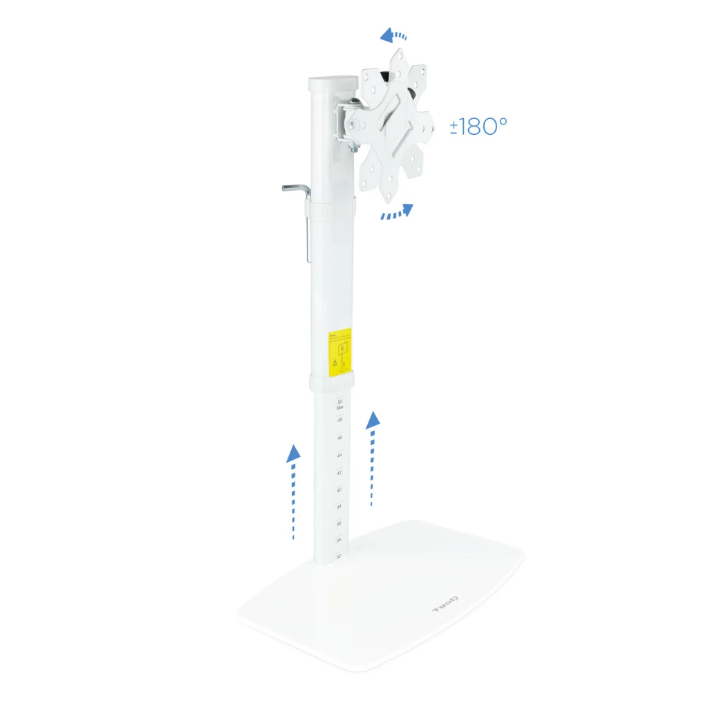 TooQ DB1127TN-B Bras Moniteur 17-27 pouces Blanc, vue latérale: colonne verticale, support VESA et base arrondie sur fond - Ítem1