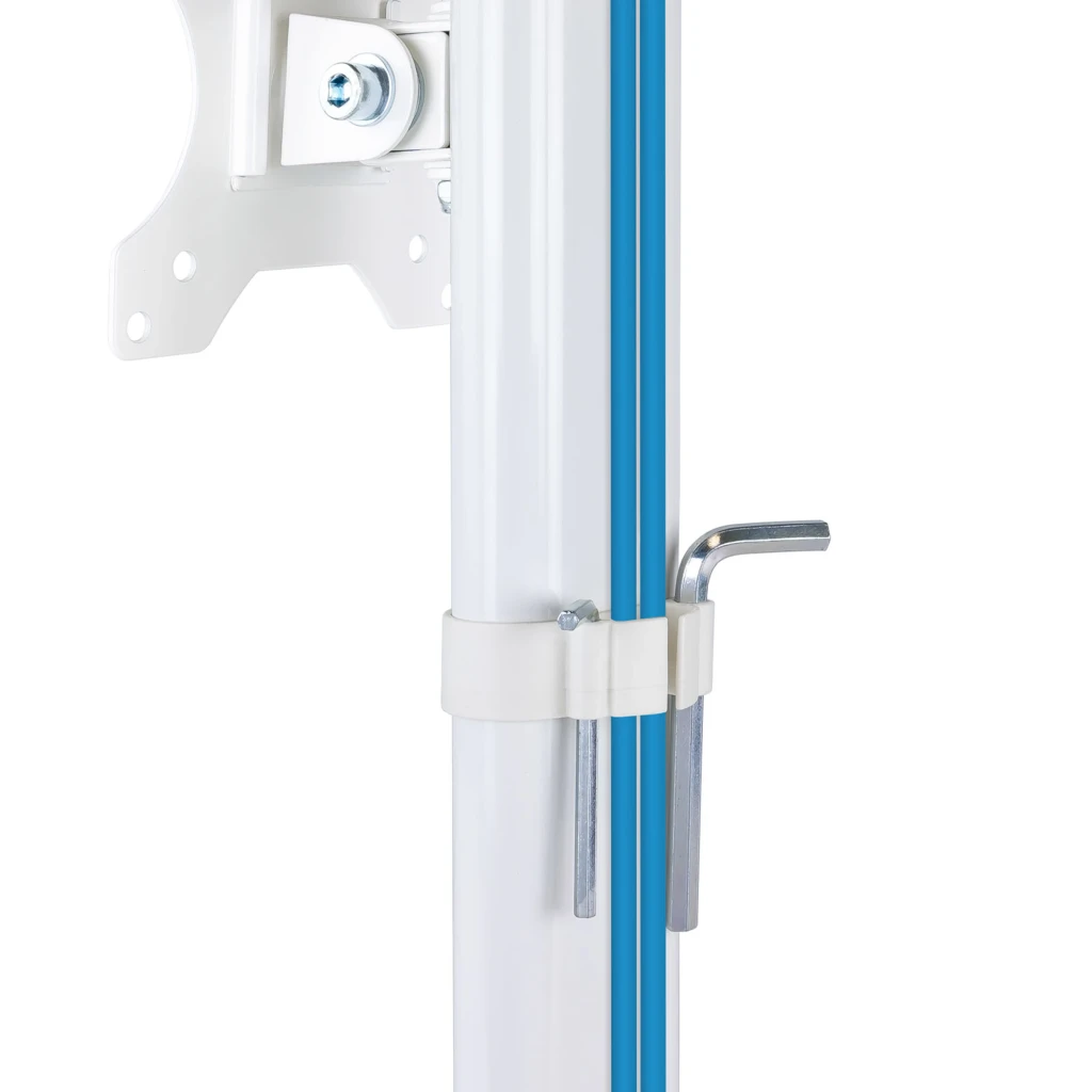 TooQ DB1127TN-B Bras Moniteur 17-27 pouces Blanc, vue latérale: colonne verticale, support VESA et base arrondie sur fond - Ítem5