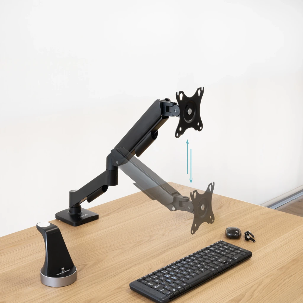 TooQ Support moniteur DB1733TNR-B 17-32 pouces noir, vue latérale: bras articulé avec pince de bureau et platine VESA - Ítem1