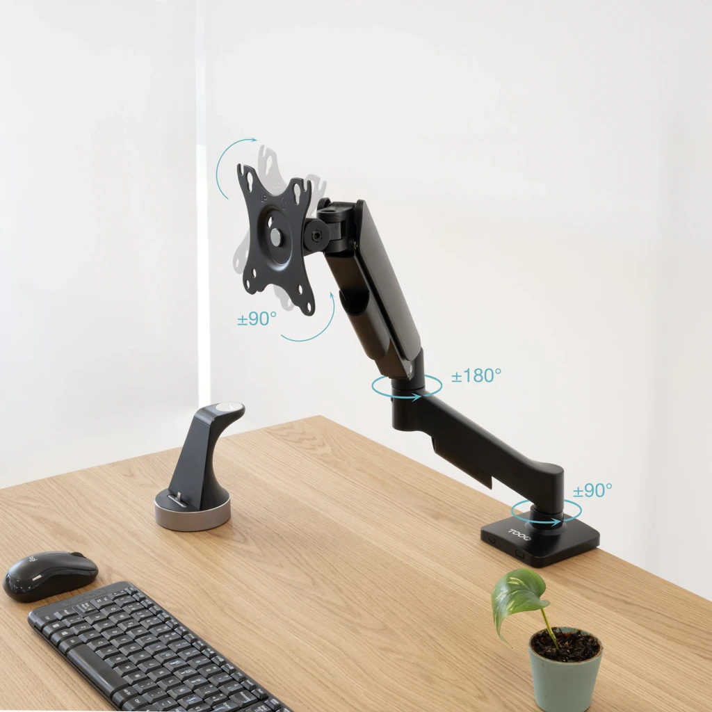 TooQ Support moniteur DB1733TNR-B 17-32 pouces noir, vue latérale: bras articulé avec pince de bureau et platine VESA - Ítem5