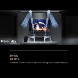 Samsung Barra de som HW-Q600F preto, infográfico: ondas de som envolvente Dolby Atmos e DTS em sala de cinema