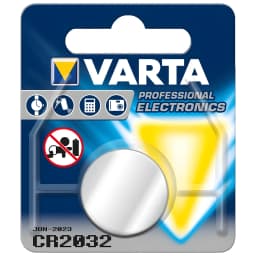 Varta Pilha de botão CR2032 Lítio prateada, blister frontal: embalagem azul com 1 pilha metálica circular e modelo CR2032