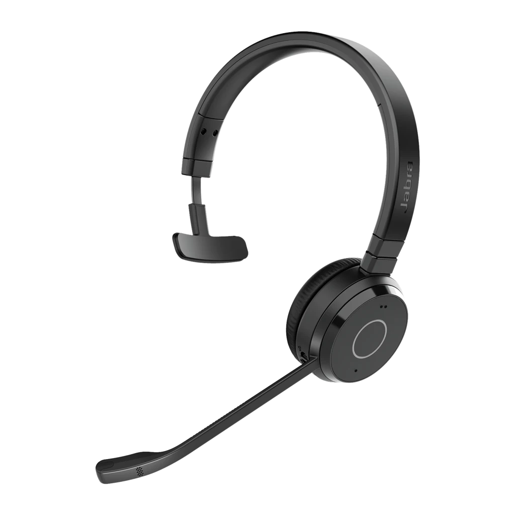 Jabra Evolve 65 TE Mono negro, vista lateral: auricular monoaural con micrófono boom y cable USB-A a USB-C - Ítem1