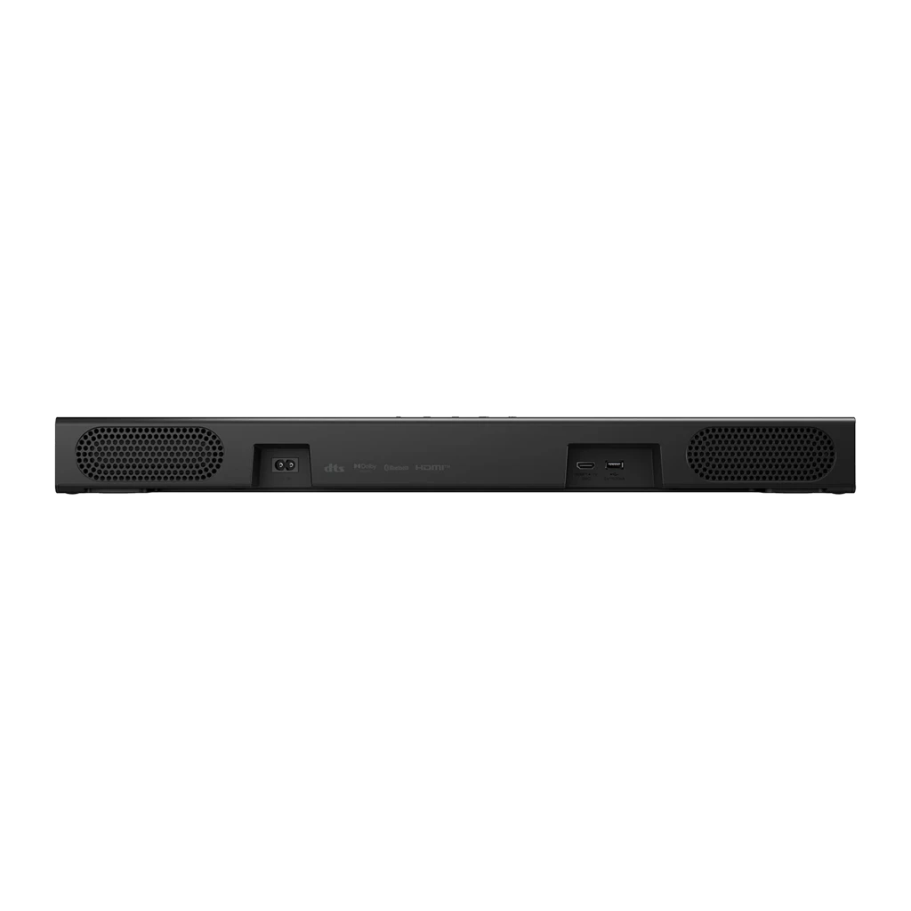 LG Barra de som S20A 2.0 Preto, vista diagonal frontal: painel superior com botões e grade de tecido preto - Item1