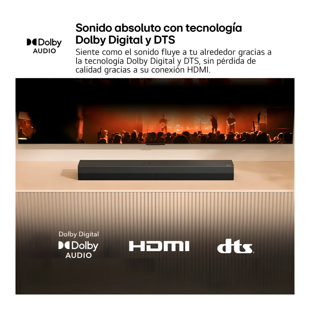 LG Barra de som S20A 2.0 Preto, vista diagonal frontal: painel superior com botões e grade de tecido preto - Item5