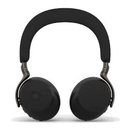 Jabra Evolve3 75 Stereo negro, vista frontal: auriculares con almohadillas redondas y diadema acolchada