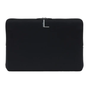 Tucano BFC1718 Funda portátil negro, vista frontal: funda neopreno negra con cremallera superior y etiqueta Colore Tucano