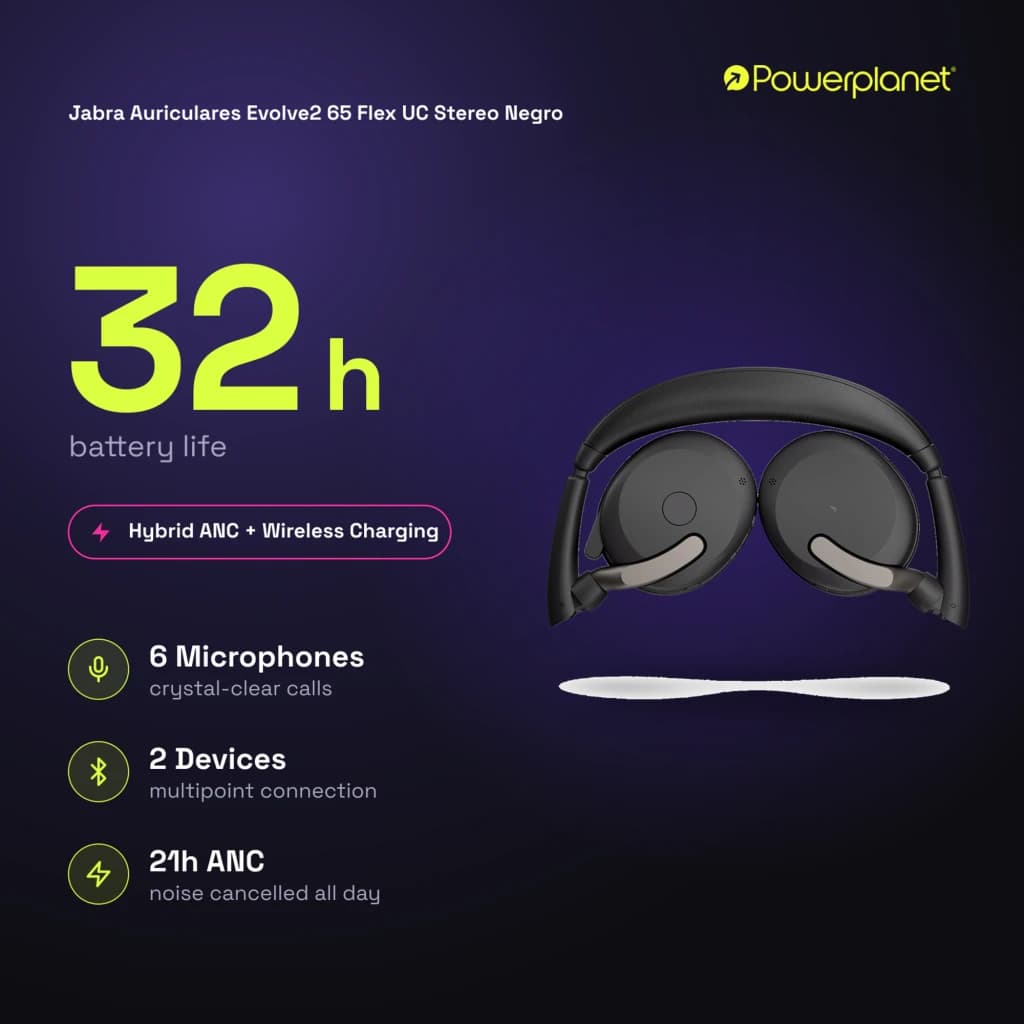 Jabra Auriculares Evolve2 65 Flex UC Stereo noir - caractéristiques