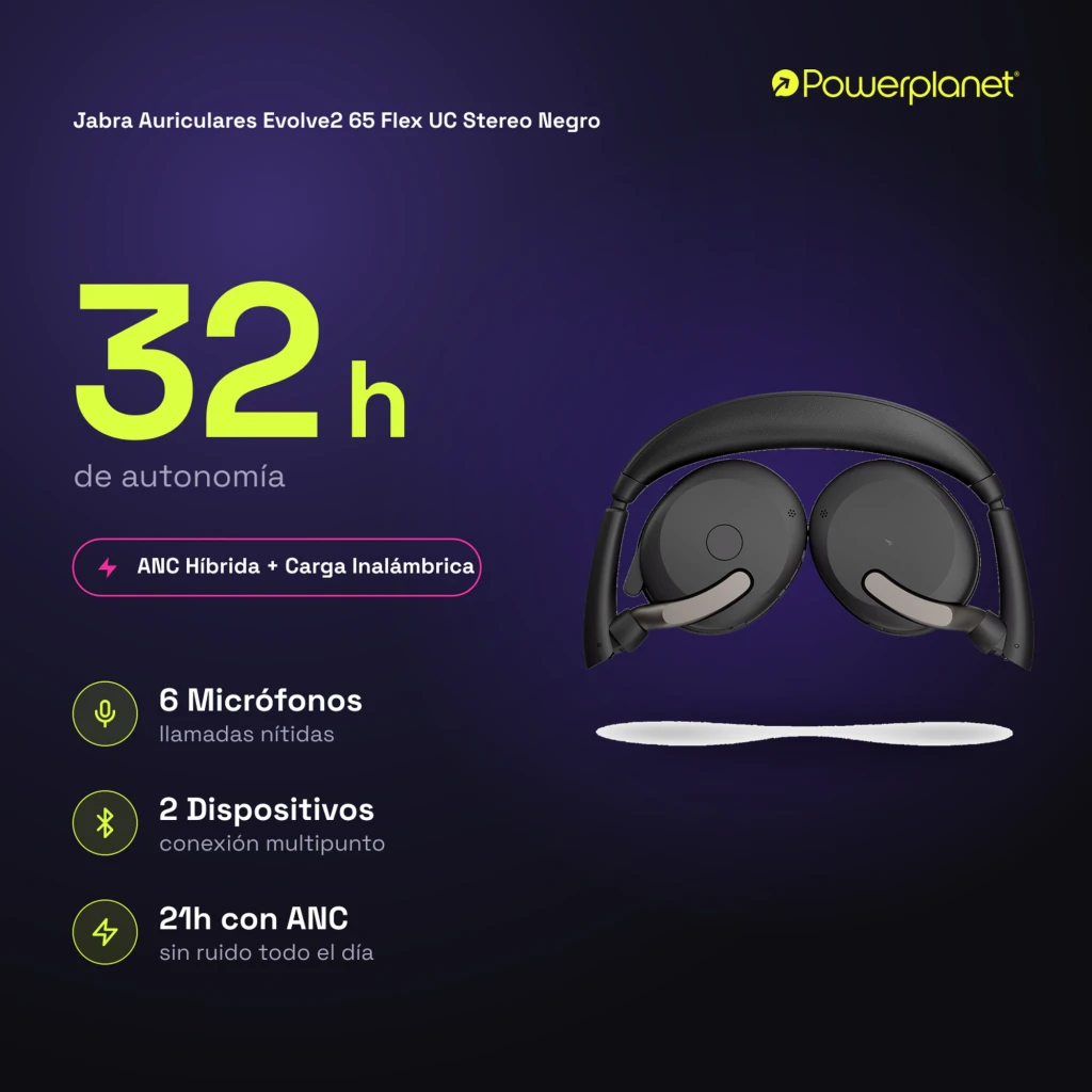 Jabra Evolve2 65 Flex UC Stereo negro, vista superior: auriculares con diadema y almohadillas beige - Ítem3