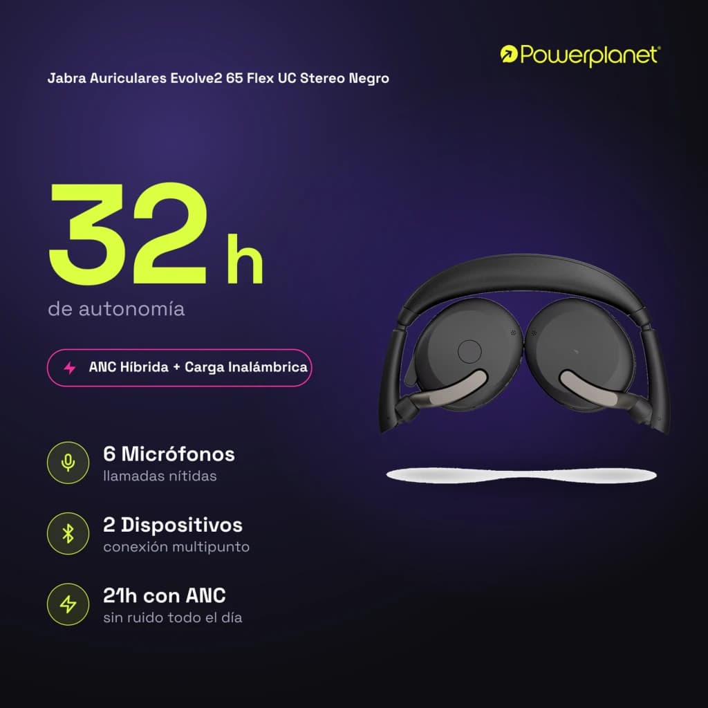 Jabra Auriculares Evolve2 65 Flex UC Stereo noir - caractéristiques
