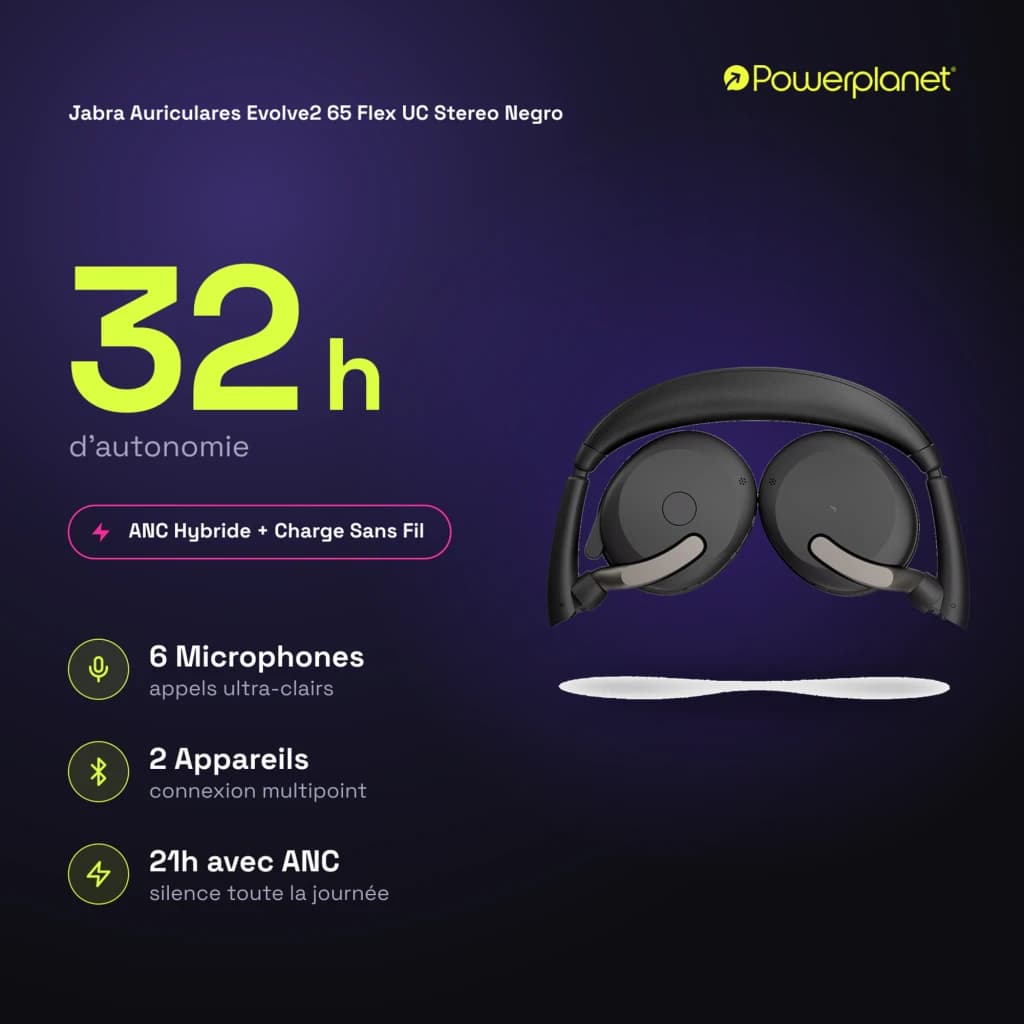 Jabra Auriculares Evolve2 65 Flex UC Stereo noir - caractéristiques