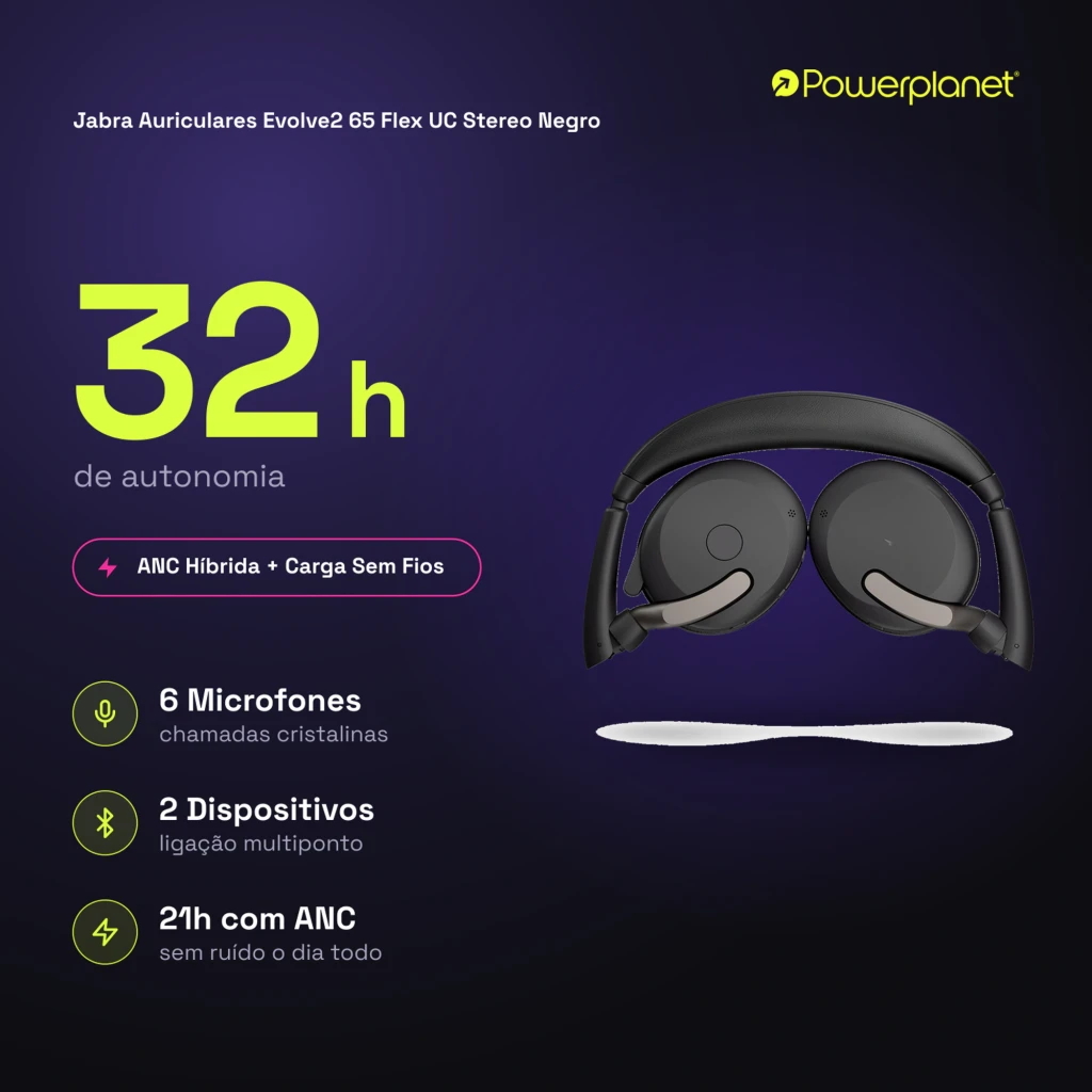 Jabra Evolve2 65 Flex UC Stereo negro, vista superior: auriculares con diadema y almohadillas beige - Ítem4
