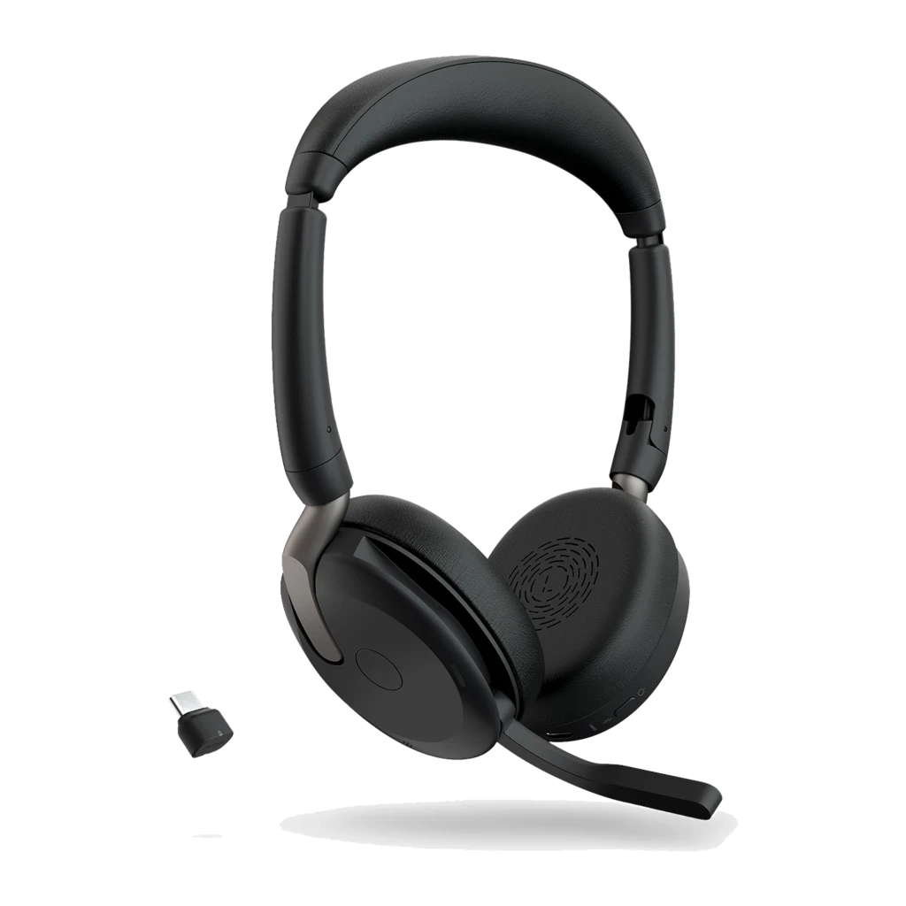 Jabra Evolve2 65 Flex UC Stereo negro, vista superior: auriculares con diadema y almohadillas beige - Ítem2