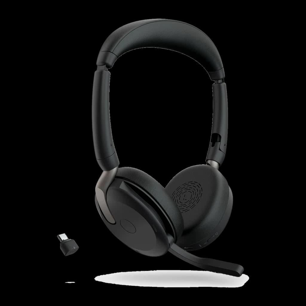 Jabra Evolve2 65 Flex UC Stereo noir, kit complet: casque avec dongle USB et câble inclus