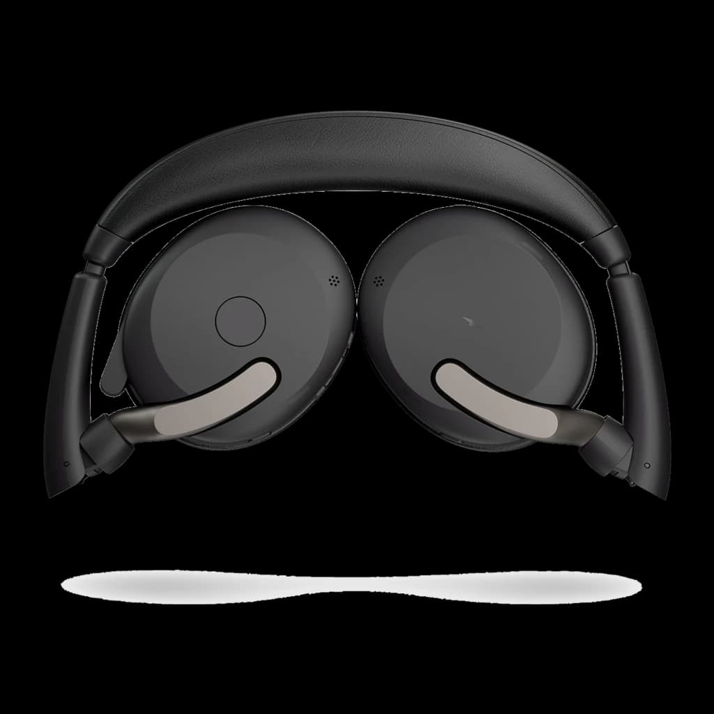 Jabra Evolve2 65 Flex UC Stereo noir, vue de dessus: casque avec serre-tête et coussinets beige