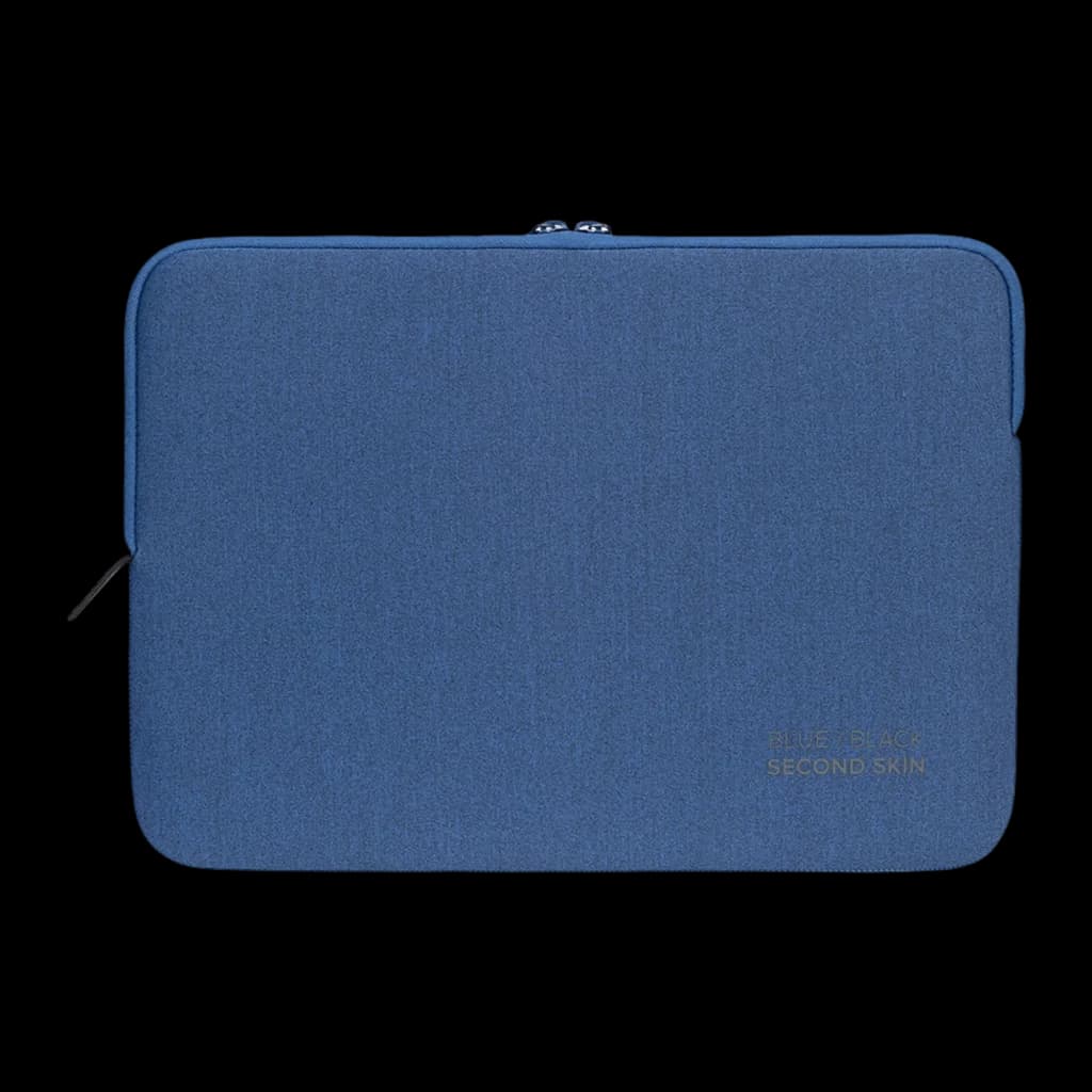 Tucano Melange Second Skin 15.6 pouces bleu, vue de face: texture melange bleue, logo Second Skin et fermeture éclair