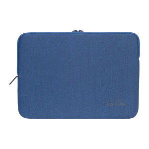 Tucano Melange Second Skin 15.6 pulgadas azul, vista frontal: textura melange azul, logo Second Skin y cremallera superior
