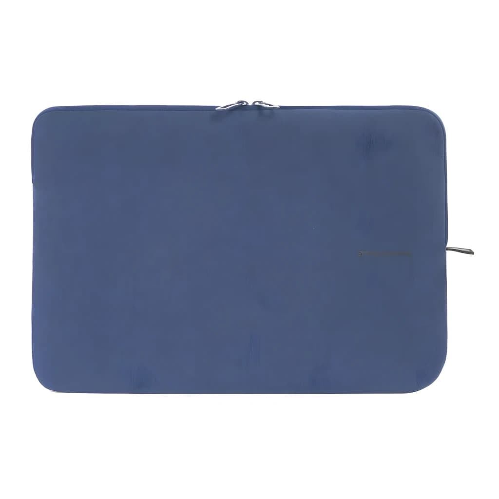 Tucano Melange Second Skin 15.6 pouces Bleu, vue de face: surface texturée, fermeture éclair argentée et logo discret