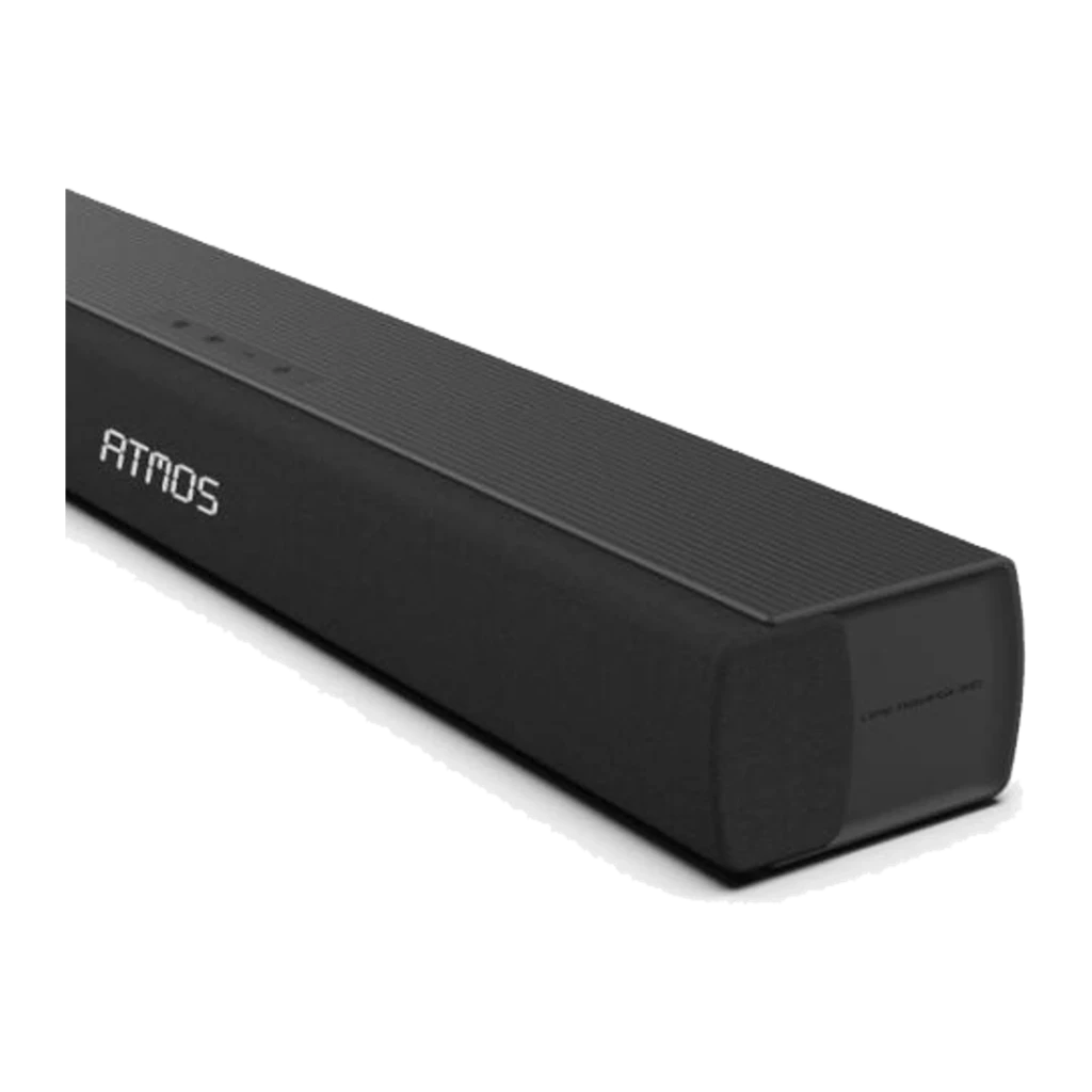 Hisense Barre de son AX5100Q 5.1 580W Noir, vue ensemble: barre logo Atmos, caisson de basses et deux satellites - Ítem3