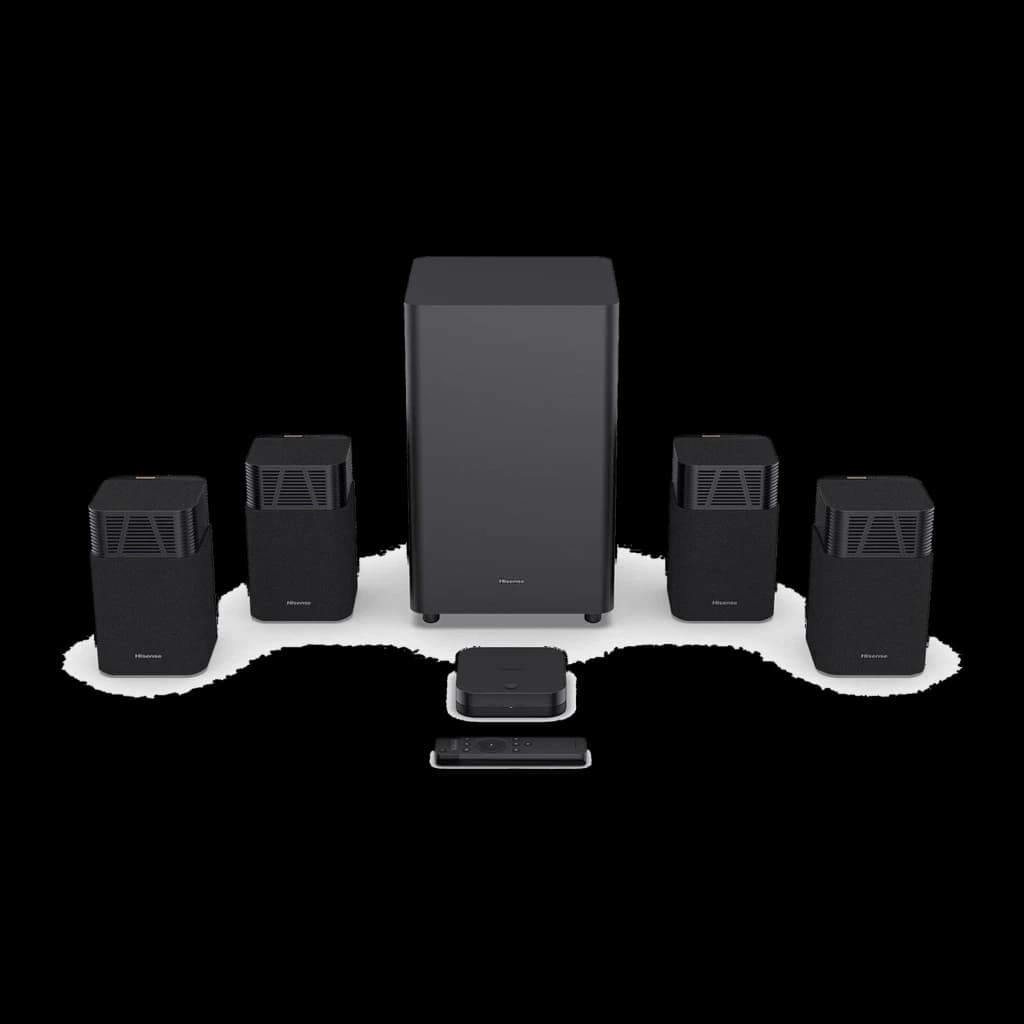 Hisense Barre de son AX5140Q noir, kit complet: 4 enceintes satellites, caisson de basses, hub central et télécommande