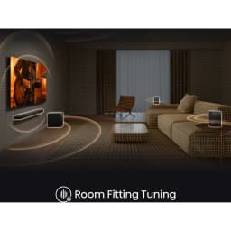 Hisense Barre de son AX5140Q noir, infographie: Room Fitting Tuning avec ondes sonores surround dans salon