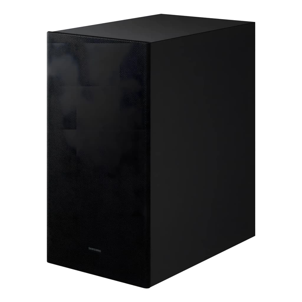 Samsung Barre de son HW-B750F 5.1 400W noir, vue latérale du caisson de basses: boîtier noir avec grille frontale et