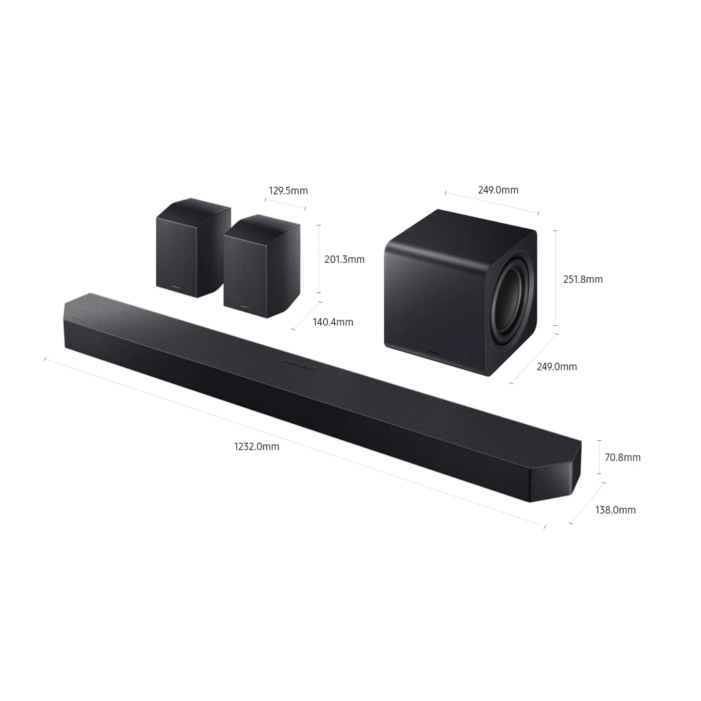 Samsung Barre de son HW-Q990F Dolby TrueHD noir, vue de face: ensemble complet avec caisson, enceintes arrière et - Ítem5