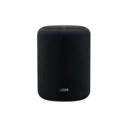 WiiM Sound Lite Negro Pack de 2, vista frontal: altavoz cilíndrico con rejilla de tela y logo WiiM