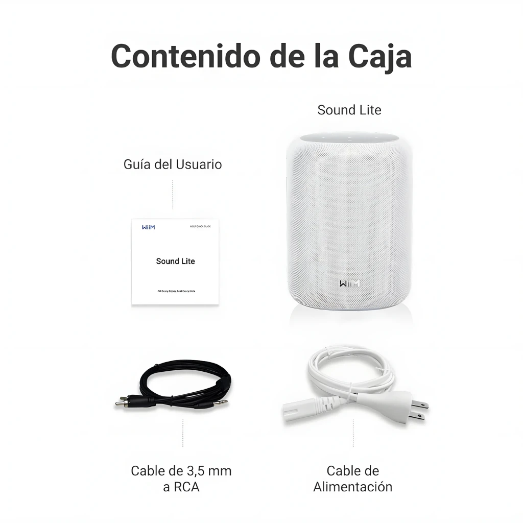WiiM Sound Lite Twin Pack branco, vista frontal: dois altifalantes brancos cilíndricos com logo WiIM, grelha lateral visível - Item3