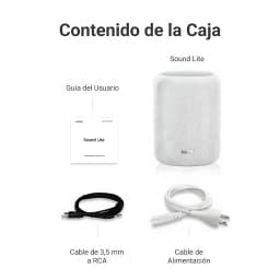 WiiM Sound Lite Twin Pack blanco, contenido de caja: altavoz, guía de usuario, cable 3,5 mm a RCA y cable de alimentación